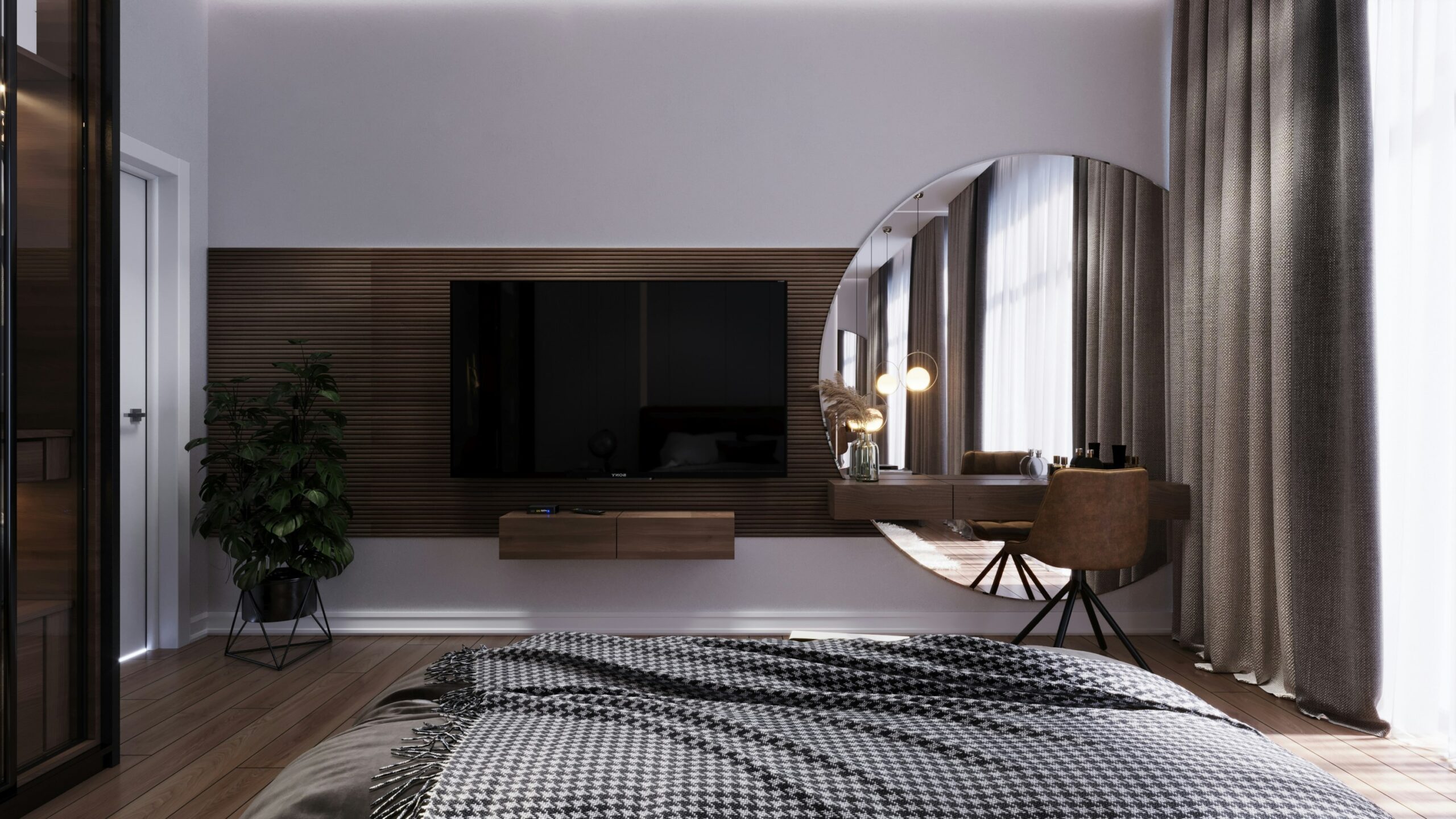 A modern living room featuring smart furniture WiFi setup