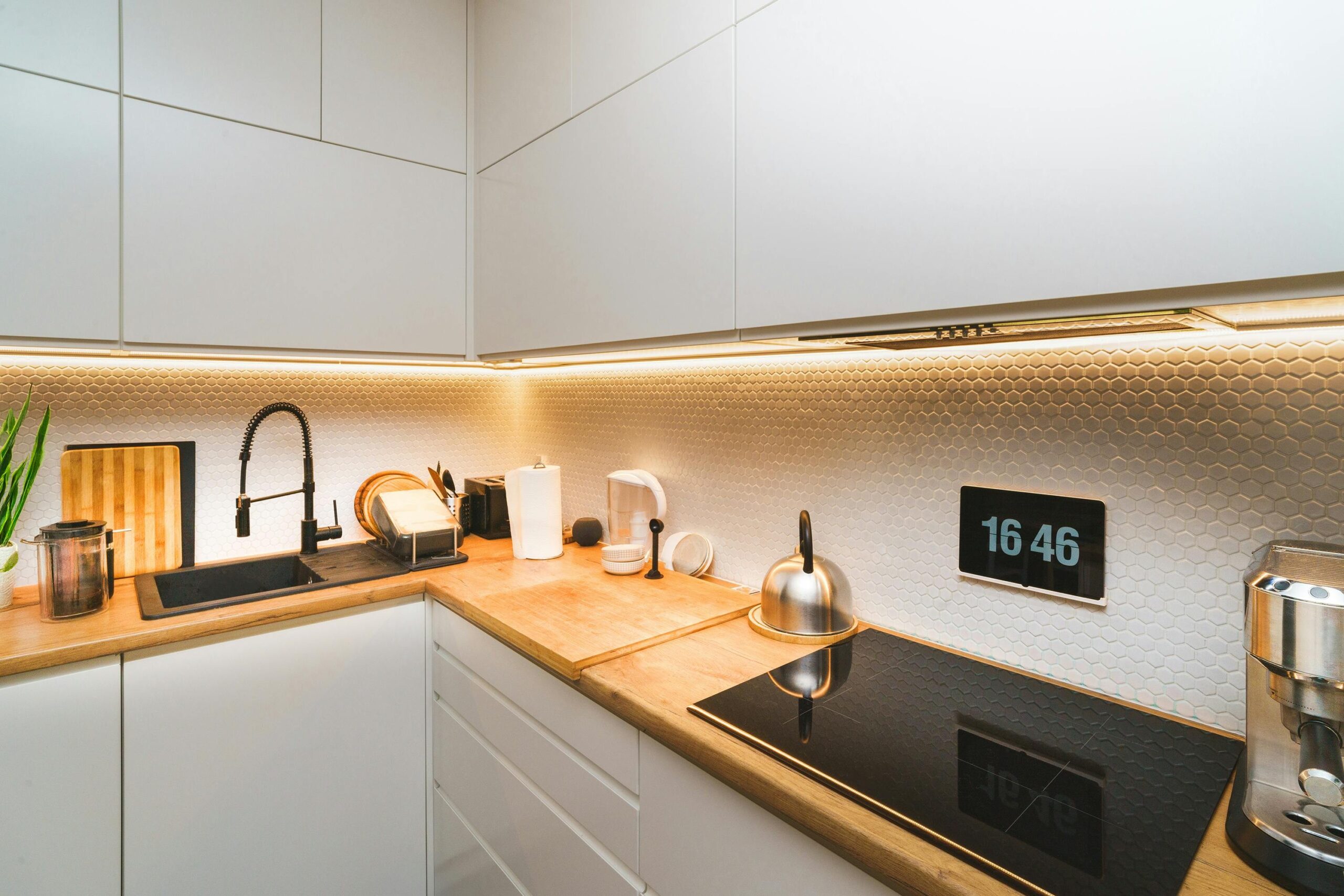 A sleek dashboard showing real-time carbon footprint metrics alongside smart furniture integration