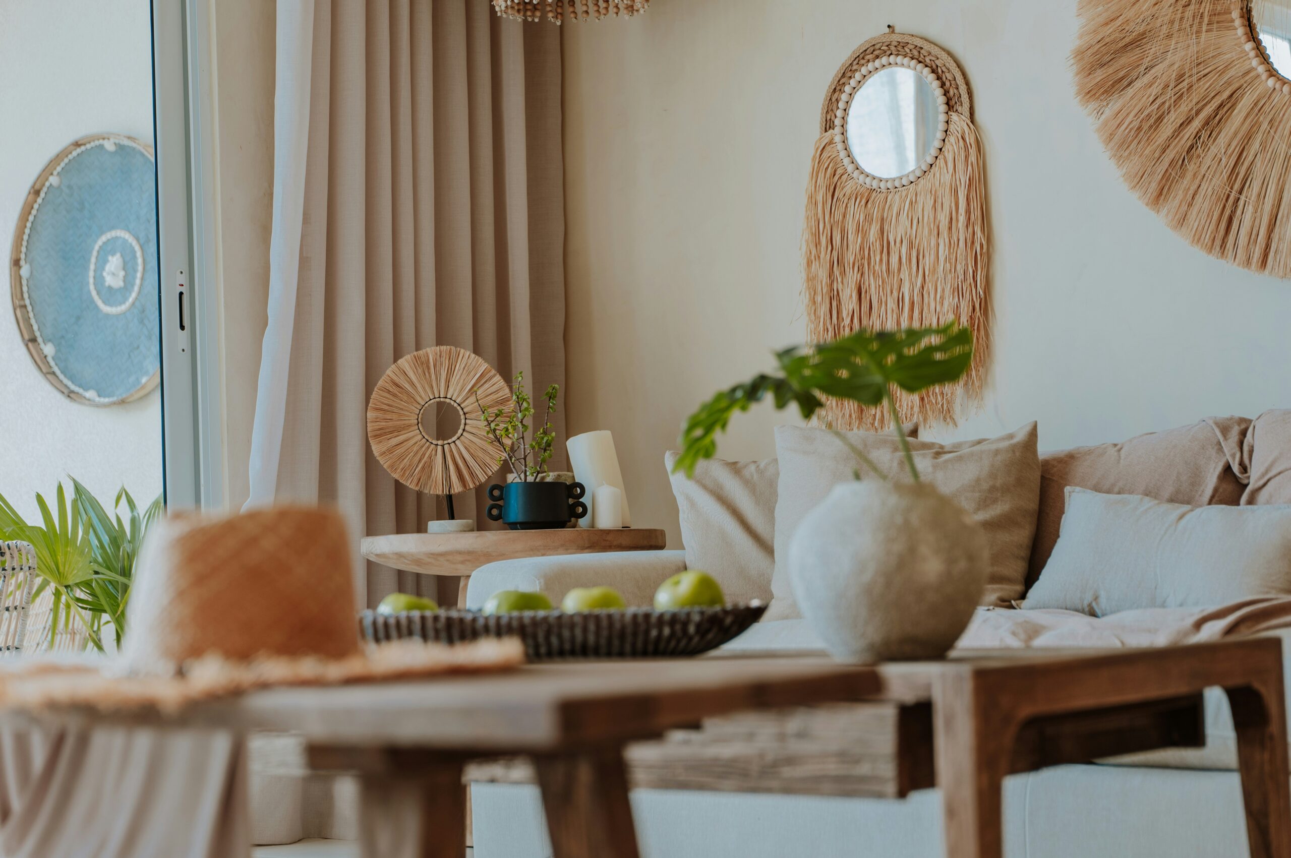 A sleek wooden desk with built-in wireless charging stations